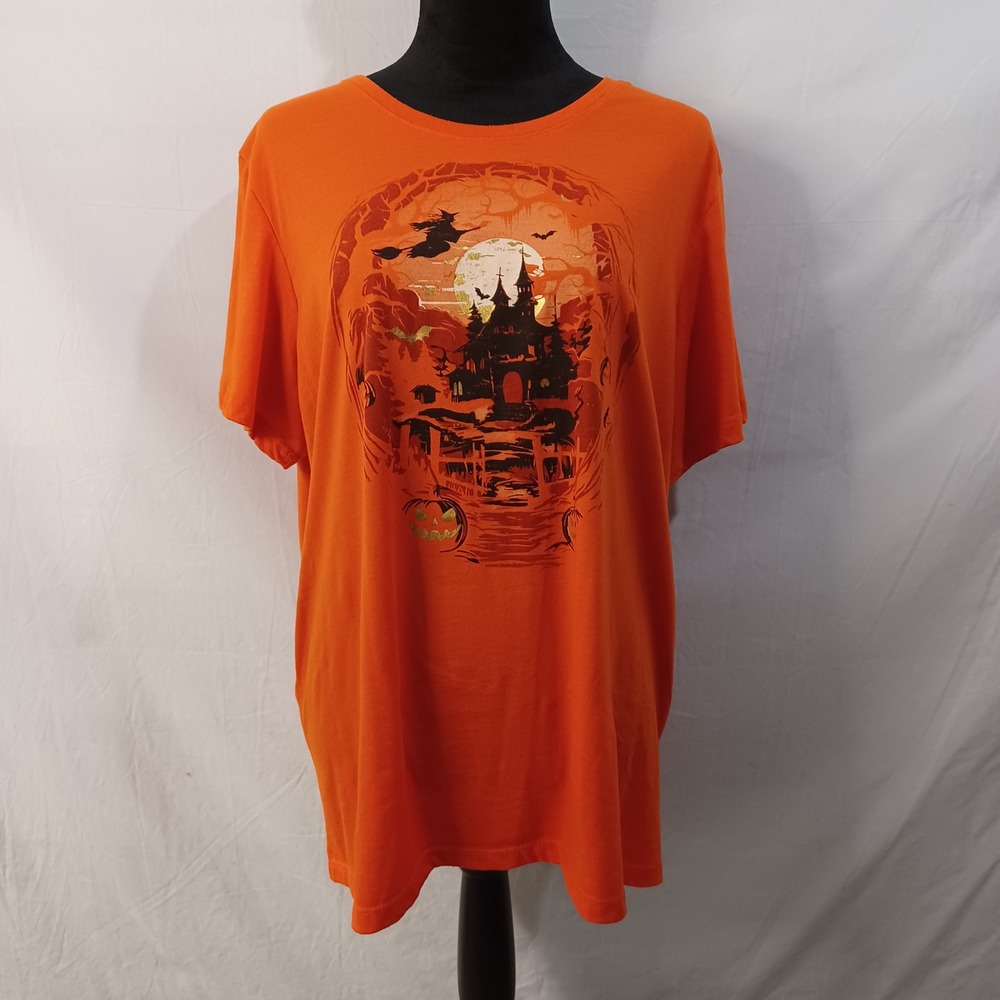 Way to Celebrate Halloween Orange Graphic Tee Haunted House Witch XXXL 22